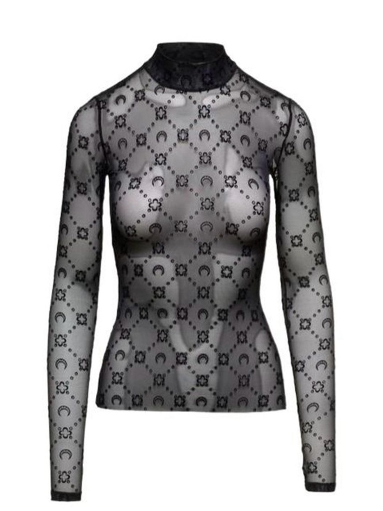 Marine Serre Tops - Marine Serre 'Borderline' Monogram Sheer Mesh Mock Neck Top